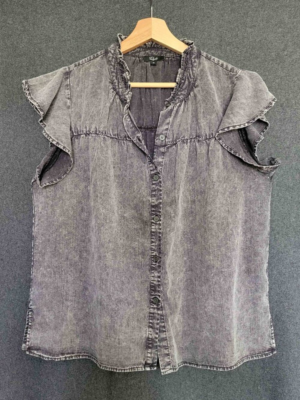 Rails Ruthie Black Acid Wash Denim Button Down Top Short Sleeve Western Chic M